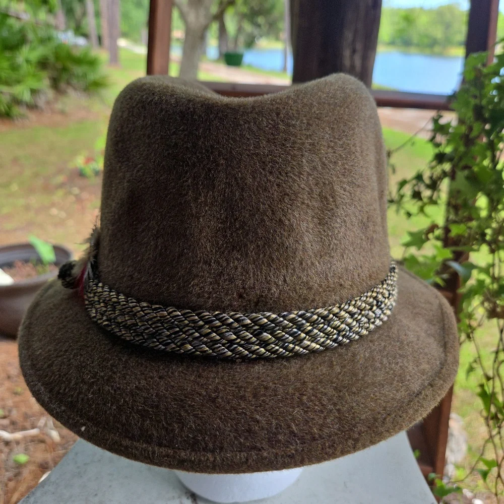 Resistol Self-Conforming Vintage Corded Rope Feather Accent Wool Fedora